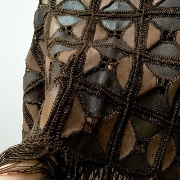 (SOLD) Brown Leather Patch Shawl - Picture 2 of 2